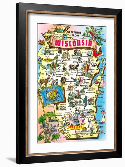 Map of Wisconsin, Attractions-null-Framed Art Print