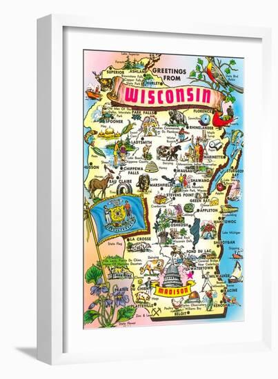 Map of Wisconsin, Attractions-null-Framed Art Print