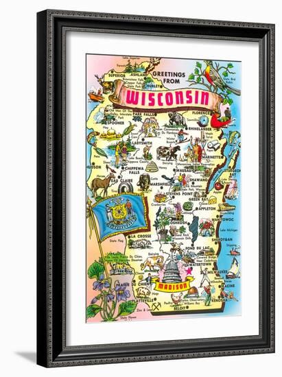 Map of Wisconsin, Attractions-null-Framed Art Print