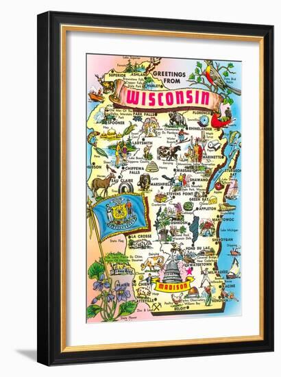 Map of Wisconsin, Attractions-null-Framed Art Print