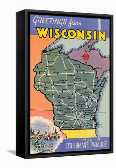 Map of Wisconsin-null-Framed Stretched Canvas