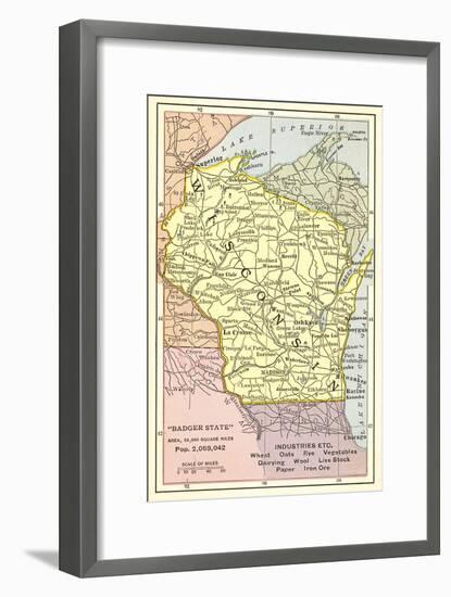 Map of Wisconsin-null-Framed Art Print