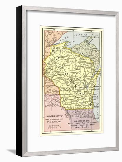 Map of Wisconsin-null-Framed Art Print