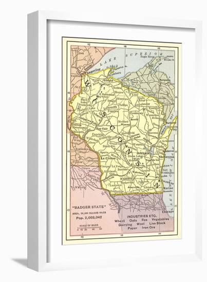 Map of Wisconsin-null-Framed Art Print