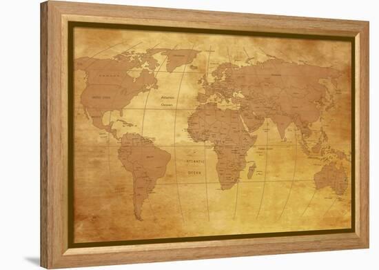 Map Of World On Old Paper-charobna-Framed Stretched Canvas