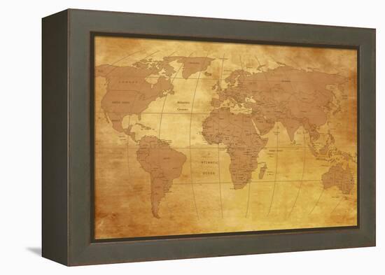 Map Of World On Old Paper-charobna-Framed Stretched Canvas