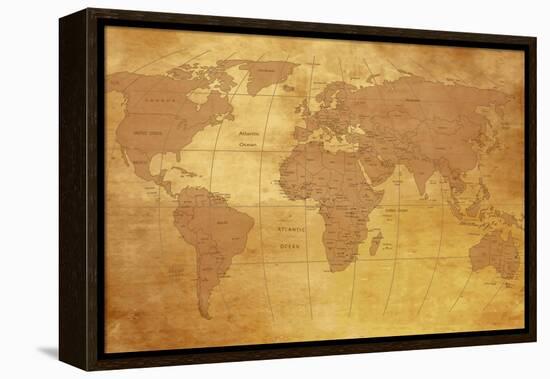 Map Of World On Old Paper-charobna-Framed Stretched Canvas