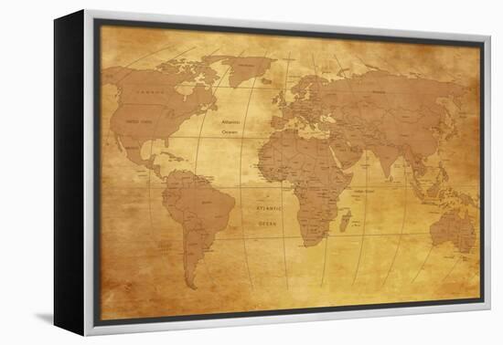 Map Of World On Old Paper-charobna-Framed Stretched Canvas