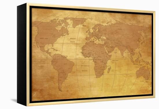 Map Of World On Old Paper-charobna-Framed Stretched Canvas