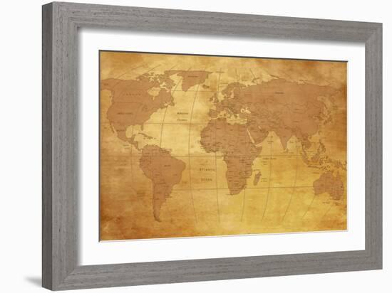 Map Of World On Old Paper-charobna-Framed Art Print