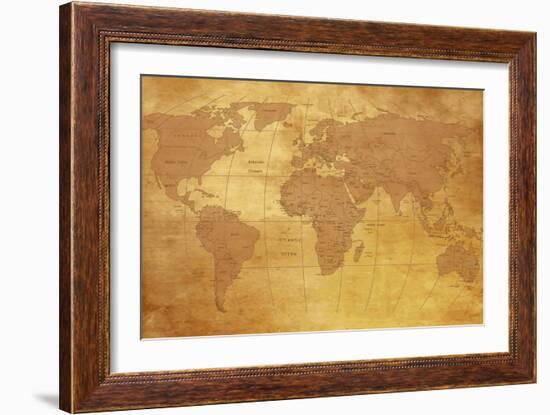 Map Of World On Old Paper-charobna-Framed Art Print