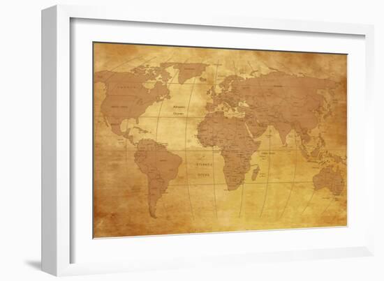 Map Of World On Old Paper-charobna-Framed Art Print