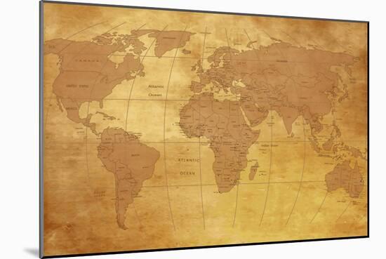 Map Of World On Old Paper-charobna-Mounted Art Print