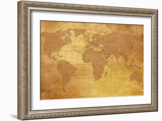 Map Of World On Old Paper-charobna-Framed Premium Giclee Print