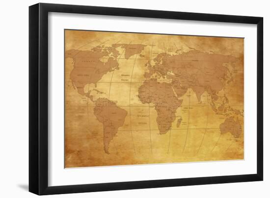 Map Of World On Old Paper-charobna-Framed Premium Giclee Print