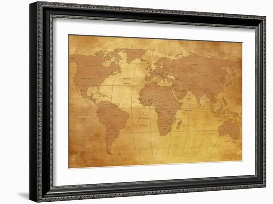 Map Of World On Old Paper-charobna-Framed Premium Giclee Print