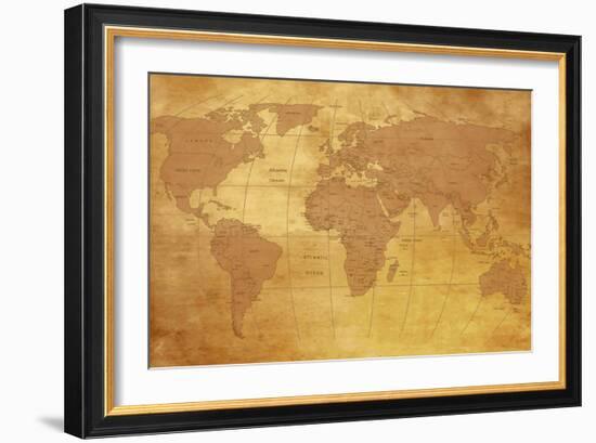 Map Of World On Old Paper-charobna-Framed Premium Giclee Print