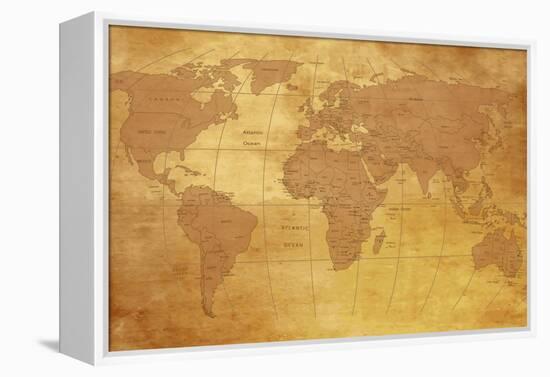 Map Of World On Old Paper-charobna-Framed Stretched Canvas