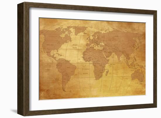 Map Of World On Old Paper-charobna-Framed Art Print