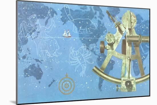 Map of World, Sextant, Constellations-null-Mounted Art Print