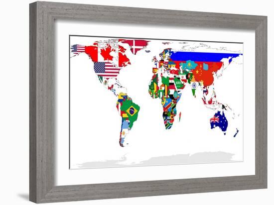 Map Of World With Flags In Relevant Countries, Isolated On White Background-Speedfighter-Framed Art Print