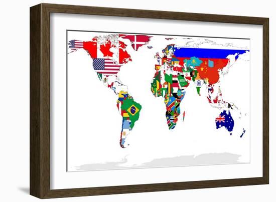 Map Of World With Flags In Relevant Countries, Isolated On White Background-Speedfighter-Framed Art Print