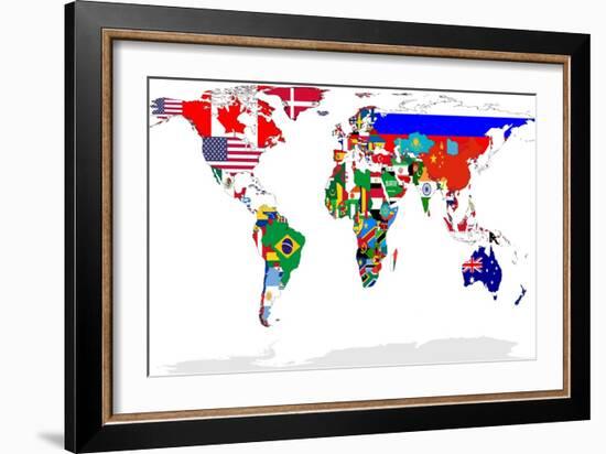 Map Of World With Flags In Relevant Countries, Isolated On White Background-Speedfighter-Framed Art Print