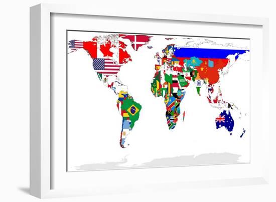 Map Of World With Flags In Relevant Countries, Isolated On White Background-Speedfighter-Framed Art Print