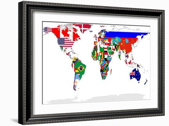 Map Of World With Flags In Relevant Countries, Isolated On White Background-Speedfighter-Framed Art Print