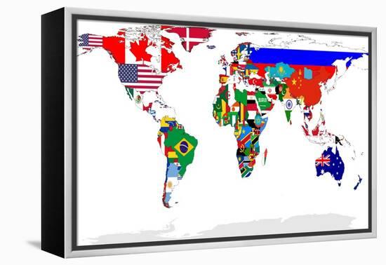 Map Of World With Flags In Relevant Countries, Isolated On White Background-Speedfighter-Framed Stretched Canvas