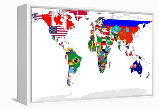 Map Of World With Flags In Relevant Countries, Isolated On White Background-Speedfighter-Framed Stretched Canvas