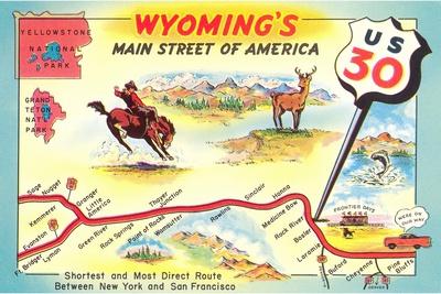 'Map of Wyoming, Highway 30' Art Print  Art.com