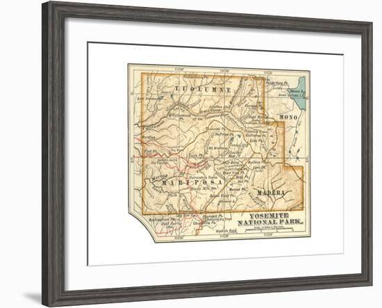 Map of Yosemite National Park (C. 1900), Maps-Encyclopaedia Britannica-Framed Giclee Print