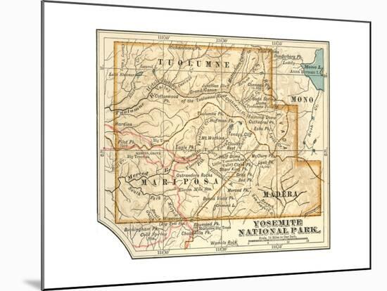 Map of Yosemite National Park (C. 1900), Maps-Encyclopaedia Britannica-Mounted Giclee Print