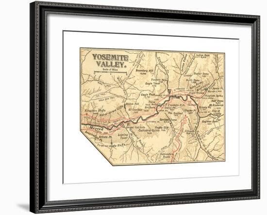 Map of Yosemite Valley (C. 1900), Maps-Encyclopaedia Britannica-Framed Giclee Print