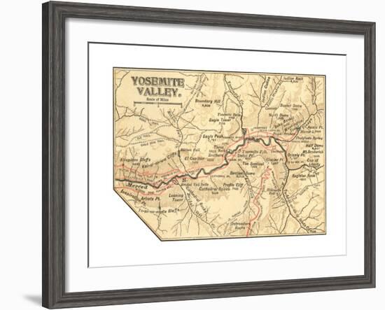 Map of Yosemite Valley (C. 1900), Maps-Encyclopaedia Britannica-Framed Giclee Print