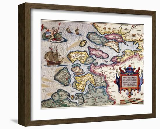 Map of Zeeland, by Abraham Ortelius, Mapmaker of Antwerp, Honoring Research of Jacob Van Deventer-null-Framed Giclee Print