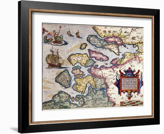 Map of Zeeland, by Abraham Ortelius, Mapmaker of Antwerp, Honoring Research of Jacob Van Deventer-null-Framed Giclee Print