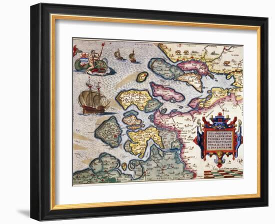 Map of Zeeland, by Abraham Ortelius, Mapmaker of Antwerp, Honoring Research of Jacob Van Deventer-null-Framed Giclee Print