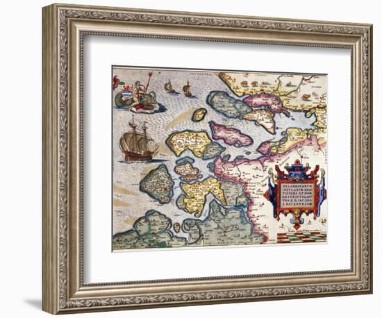 Map of Zeeland, by Abraham Ortelius, Mapmaker of Antwerp, Honoring Research of Jacob Van Deventer-null-Framed Giclee Print