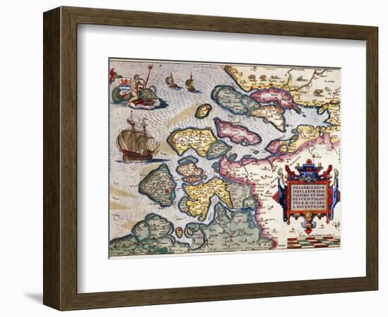 Map of Zeeland, by Abraham Ortelius, Mapmaker of Antwerp, Honoring Research of Jacob Van Deventer-null-Framed Giclee Print