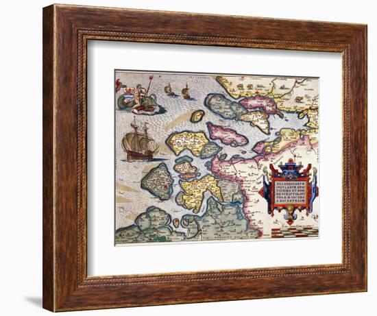 Map of Zeeland, by Abraham Ortelius, Mapmaker of Antwerp, Honoring Research of Jacob Van Deventer-null-Framed Giclee Print