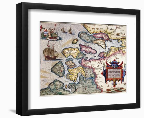 Map of Zeeland, by Abraham Ortelius, Mapmaker of Antwerp, Honoring Research of Jacob Van Deventer-null-Framed Giclee Print