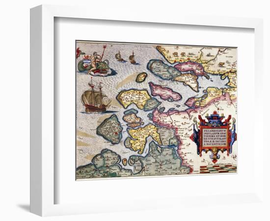 Map of Zeeland, by Abraham Ortelius, Mapmaker of Antwerp, Honoring Research of Jacob Van Deventer--Framed Giclee Print