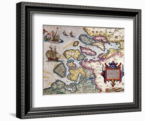 Map of Zeeland, by Abraham Ortelius, Mapmaker of Antwerp, Honoring Research of Jacob Van Deventer-null-Framed Giclee Print