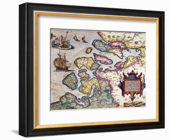 Map of Zeeland, by Abraham Ortelius, Mapmaker of Antwerp, Honoring Research of Jacob Van Deventer-null-Framed Giclee Print