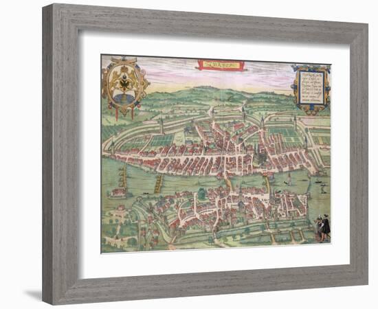 Map of Zurich, from "Civitates Orbis Terrarum" by Georg Braun and Frans Hogenberg circa 1572-1617-Joris Hoefnagel-Framed Giclee Print