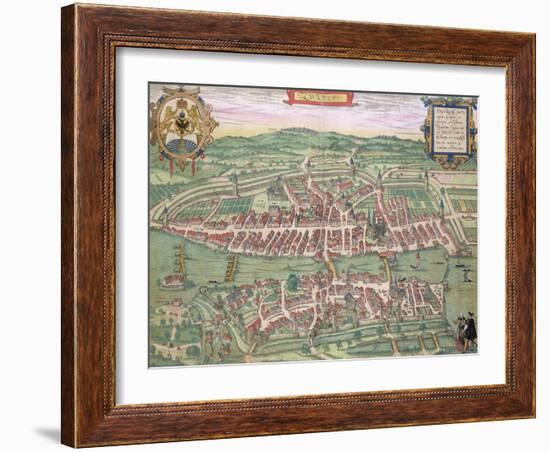 Map of Zurich, from "Civitates Orbis Terrarum" by Georg Braun and Frans Hogenberg circa 1572-1617-Joris Hoefnagel-Framed Giclee Print