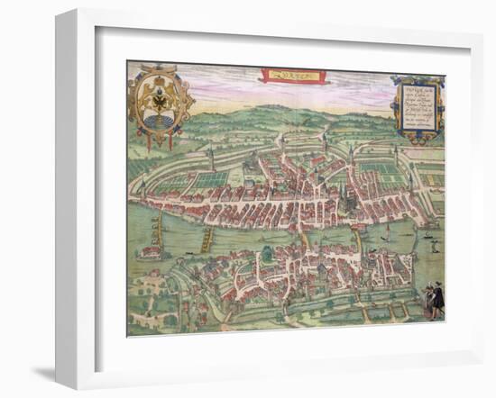 Map of Zurich, from "Civitates Orbis Terrarum" by Georg Braun and Frans Hogenberg circa 1572-1617-Joris Hoefnagel-Framed Giclee Print