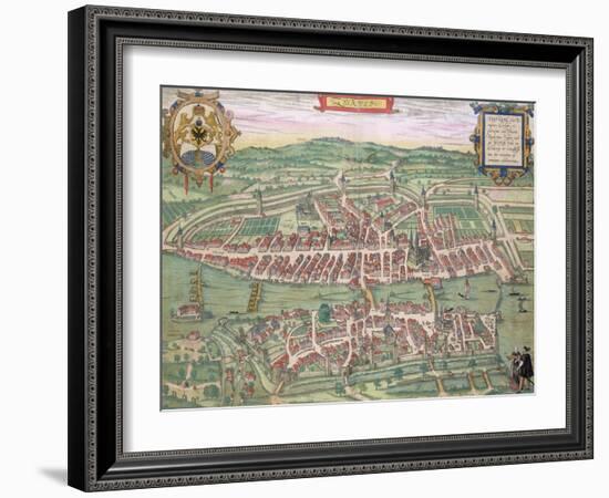 Map of Zurich, from "Civitates Orbis Terrarum" by Georg Braun and Frans Hogenberg circa 1572-1617-Joris Hoefnagel-Framed Giclee Print